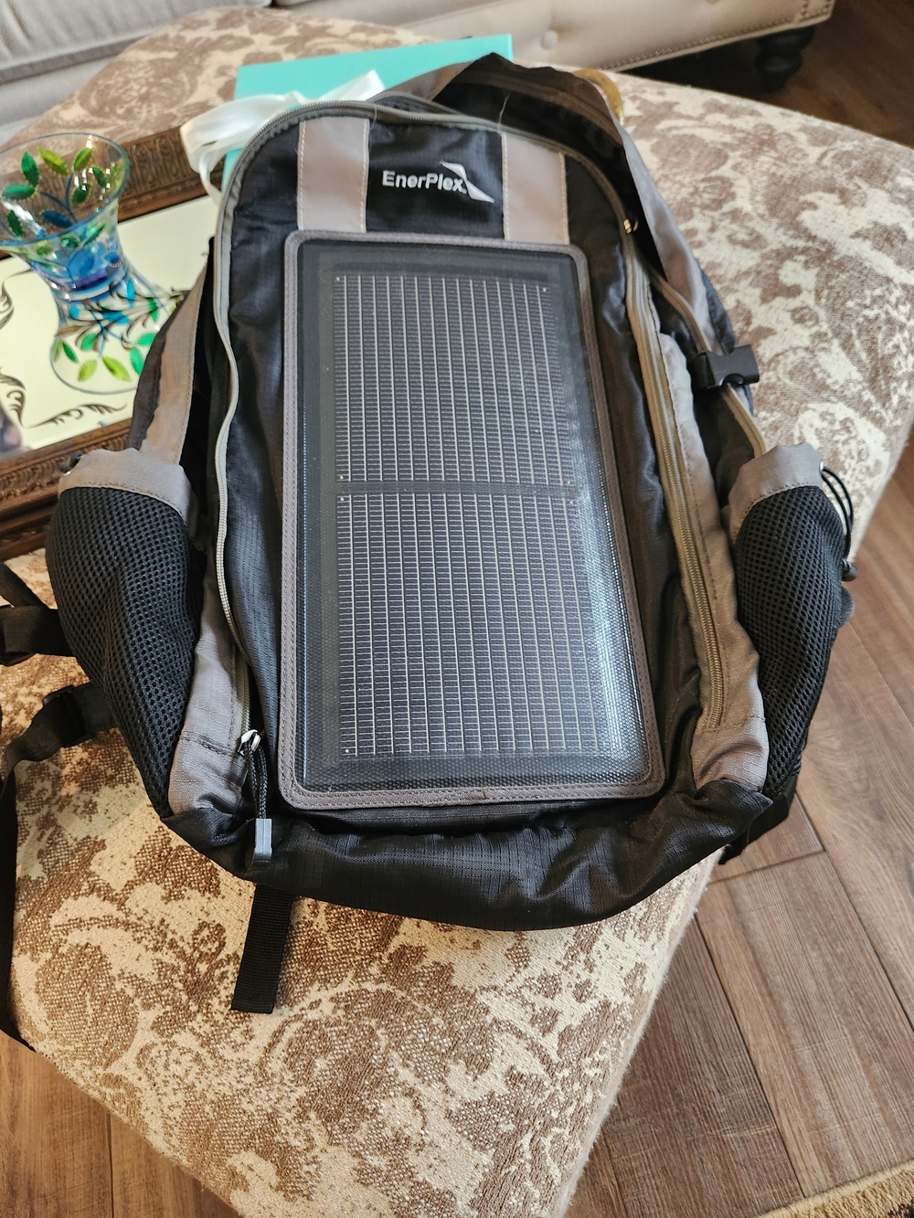 Black and Gray Solar Charging Backpack